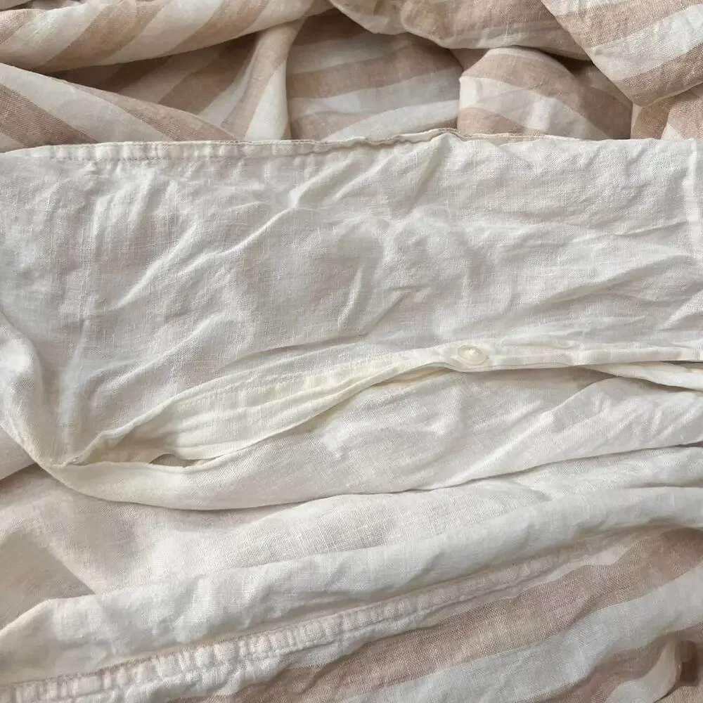 Brooklinen European Linen Duvet Cover Striped King Cali King Soft beige Ivory